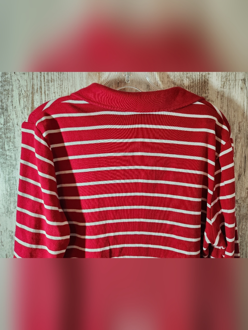 Karen Scott Red and White Striped Long Sleeve Nautical Vibes Polo Top Size L - Picture 6 of 6